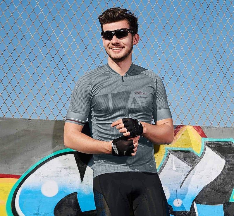 Santic قميص دراجات سانيتيك للرجال بأكمام قصيرة مع 3 جيوب خلفية بسحاب نصفى قابل للتنفس يمتص الرطوبة يجف بسرعة للركوب - Image 2